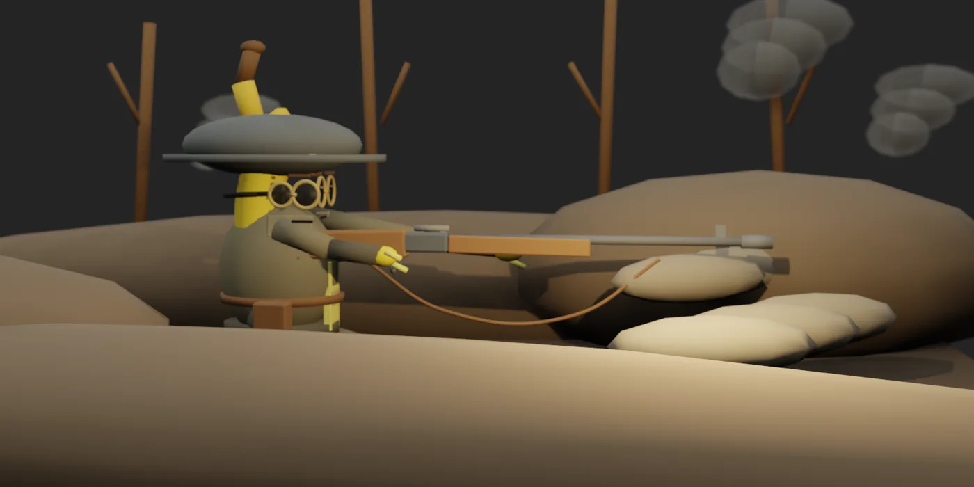 An early temporary model of the banana soldier, seen from the side