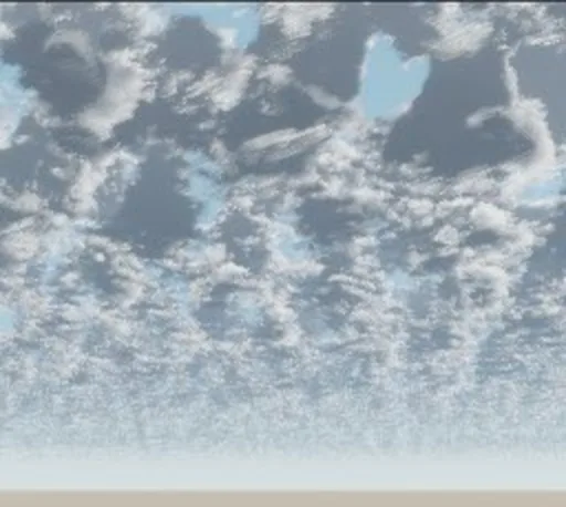A recovered low-resolution preview of a sky filled with small volumetric clouds
